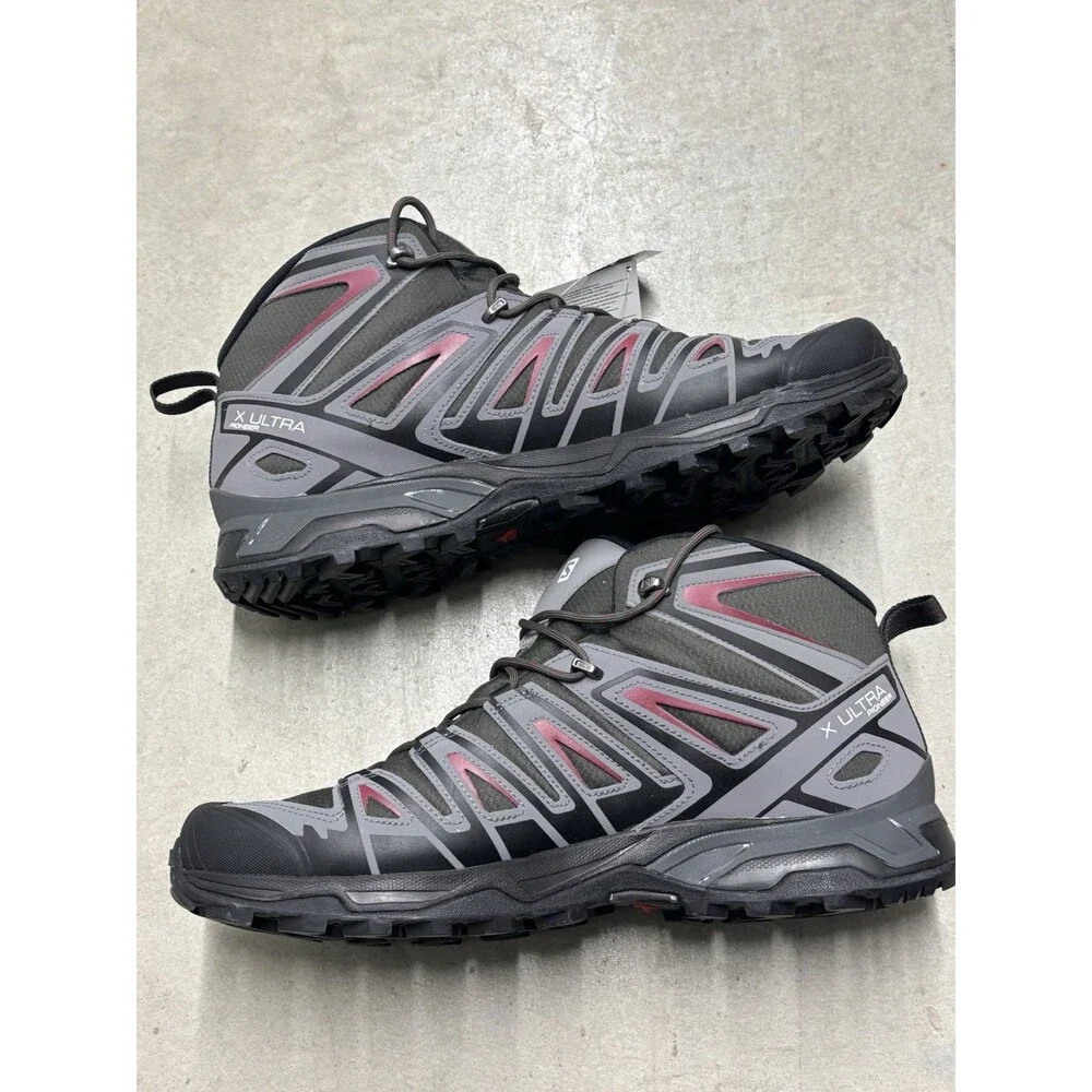 Salomon X Ultra Pioneer Mid CSWP 416710 Hiking Shoes Black/Grey/Red Mens Size 14